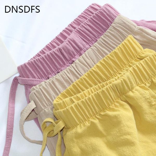 

large size casual shorts summer breathable cotton and linen high waisted lace-up white bottoming trousers women's, White;black