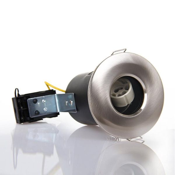 

lamp holders & bases 4 x gu10 fire rated recessed downlight satin chrome fixed bathroom spotlight