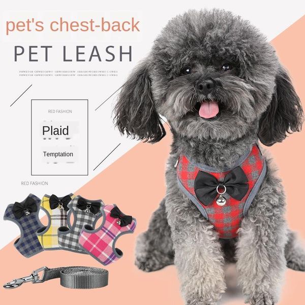 

dog collars & leashes traction rope small mesh plaid evening dress vest pet