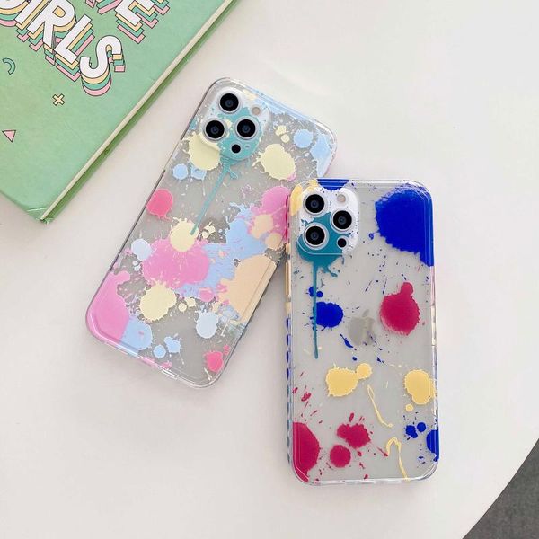 

cell phone pouches fashion clear splash ink cute side love print case for 12 mini 11 pro max 7 8 plus x xr xs se 2021 cover soft