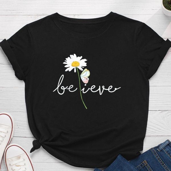 

women's t-shirt summer women cotton plus size s-5xl flower letter print shirt casual o neck short sleeve tees shirts, White