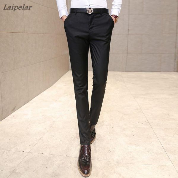 

men pants spring autumn fashion slim fit suits sundries business young people small straight trousers casual men's, Black
