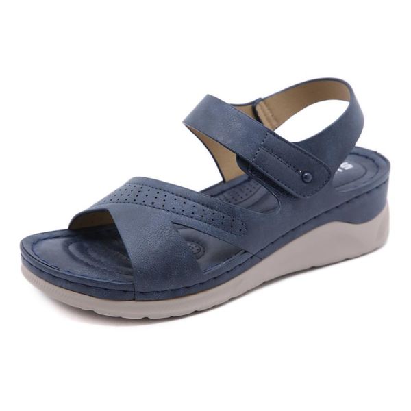 

sandals summer women vintage wedge sandal orthopedic open toe anti-slip leather casual female platform shoes buckle hollow heels, Black