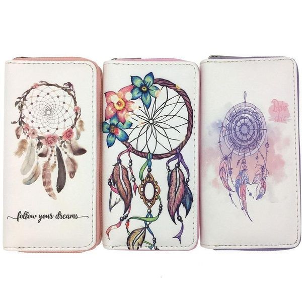 

kandra womens dreamcatcher leather wallet zipper coin purse phone pocket ladies clutch wallets card holder purses, Red;black