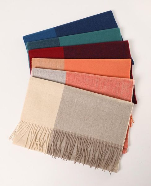 

scarves 100%cashmere twill woven women 2color patchwork striped scarfs 35x190cm for retail wholesale, Blue;gray