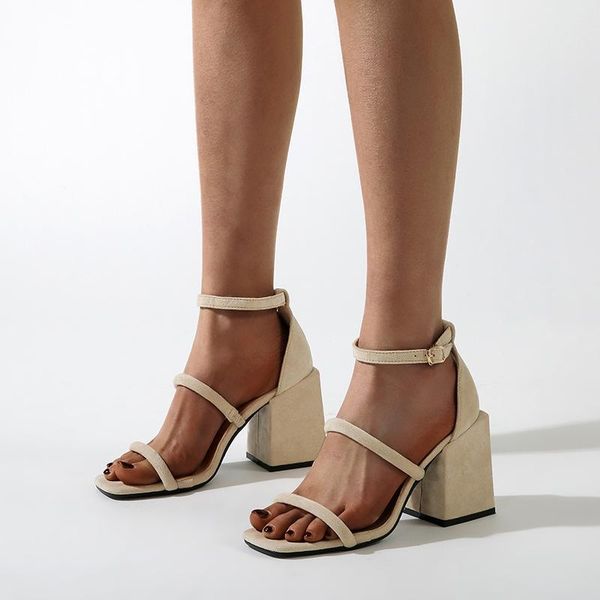 

dress shoes fashion nightclub high heeled suede thick sandals roman, Black