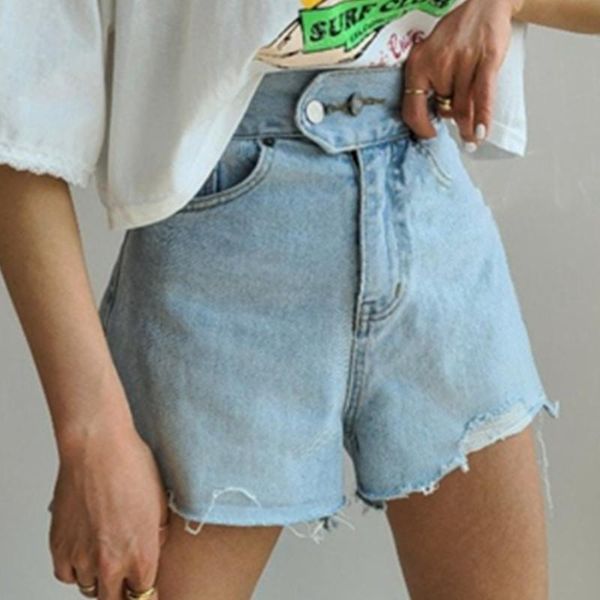 

women's shorts 2021 high waist double button jeans for women summer ripped edge female denim casual bottoms, White;black