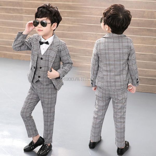 

suits kids boys formal vest + blazer pants +tie 4pcs wedding suit gentleman tuxedo dress children party costume clothing 2-12t, Black