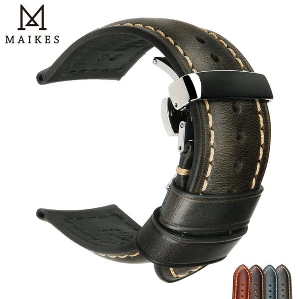 

watch bands maikes luxury calfskin genuine cow leather watchband strap belt 18mm 20mm 22mm 24mm bracelets butterfly buckle replacement, Black;brown