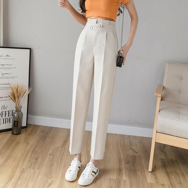 

women's pants & capris realeft 2021 spring summer korean ol style formal harem pockets high waist elegant office lady ankle-length, Black;white