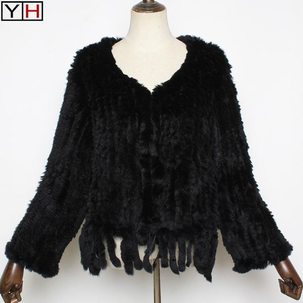 

women's fur & faux 2021 arrival winter women real rex coats knitted genuine jacket black color street fashion lady coat