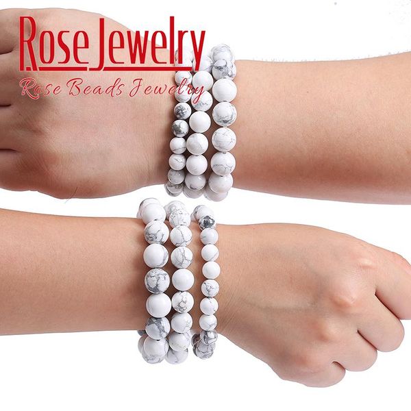 

beaded, strands natural stone white turquoises beads handmade bracelet yoga mala jewelry healing for women men elastic rope bracelets, Black
