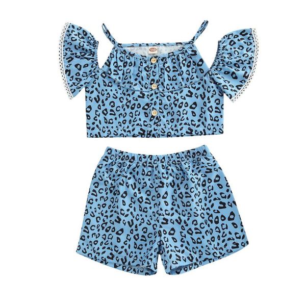 

girls clothing sets 2021 summer kids clothes leopard off shoulder +shorts fashion children 2pcs, White