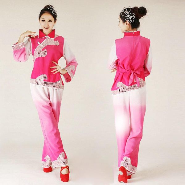 

chinese folk dance yangko stage performance clothing square costumes fan wear, Black;red