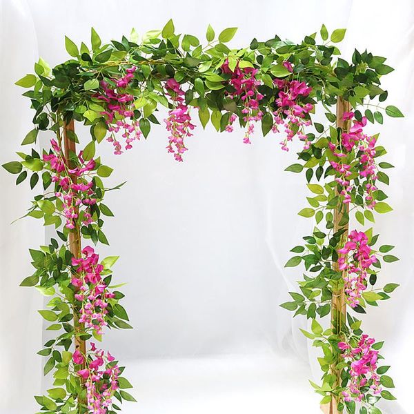 

decorative flowers & wreaths wisteria artificial flower vine ivy leaf garland silk rose rattan string wedding home garden decoration fft