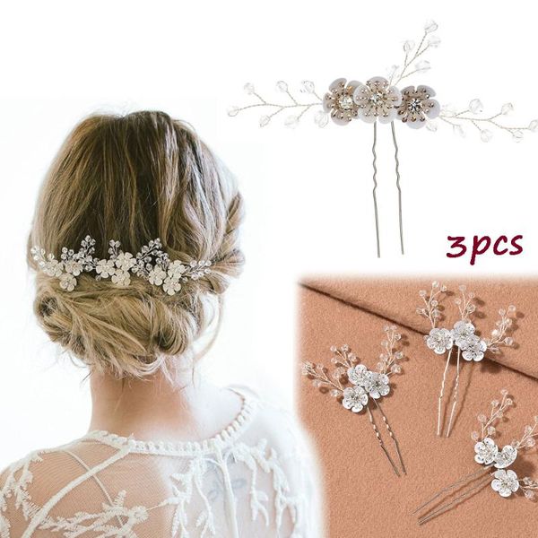 

hair clips & barrettes pearl rhinestone hairpins stick crystal bridal accessories women wedding gold silver color design head jewelry, Golden;silver