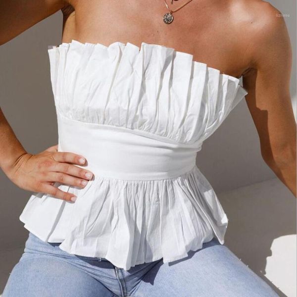 

bustiers & corsets pleated stretch strapless corset slim female 2021 fashion korea style streetwear backless tube women p42, Black;white