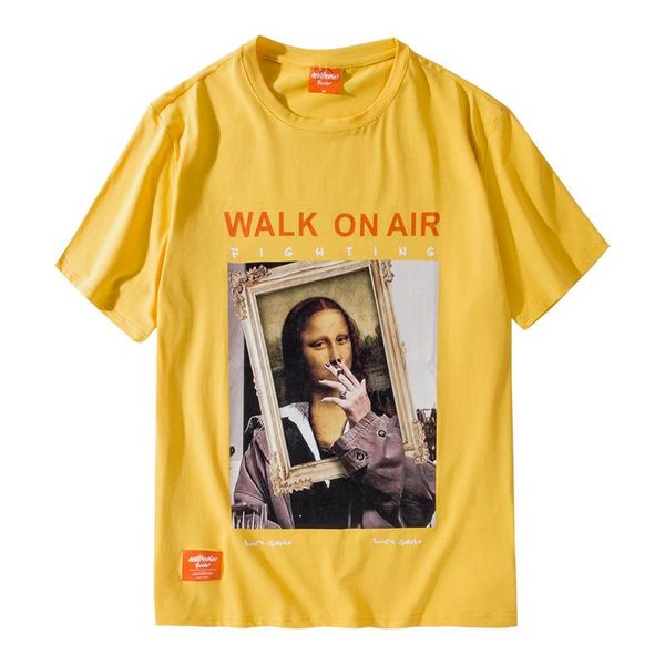 

men's t-shirts 2021 fashion male streetwear smoking mona lisa t shirts men women funny hip hop casual printed short sleeve tshirts, White;black