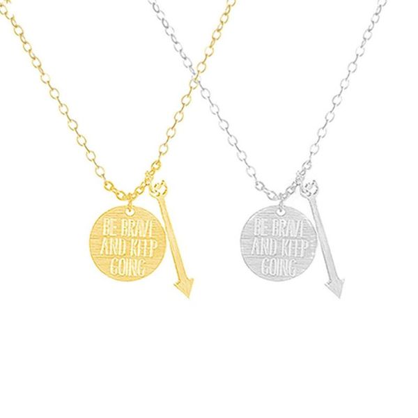 

fashion couples lettering engraved be brave and keep going pendant necklace disc arrow stainless steel charms friendship gifts necklaces, Silver