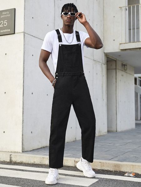 

men slant pocket denim jumpsuit u5as#, Gray