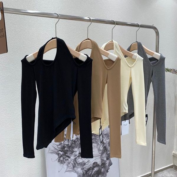 

women's t-shirt fashion designed chic fall pullovers women off-the shouler long sleeve asymmetrical autumn irregular slim, White