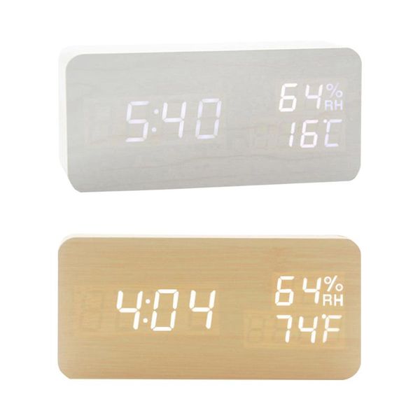 

desk & table clocks wood block led digital clock night lights smart adjustable fashion multifunction electronic alarm desktop