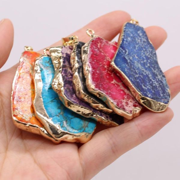 

charms natural emperor stone pendants exquisite retro imperial jasper gilt edge pendant for jewelry making necklace accessory, Bronze;silver