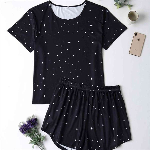

summer pyjamas t shirt women sleepwear shorts sleep sets jams bathrobe large size black polka dot home suit female, Black;red