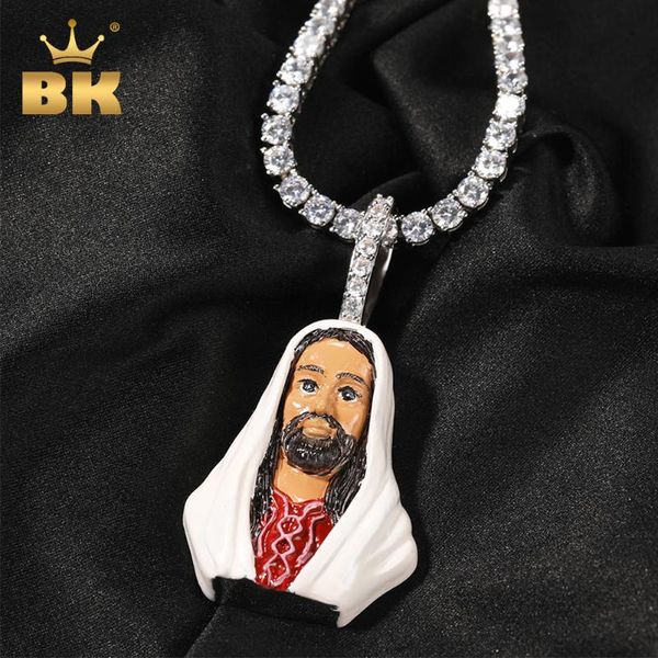 

chains the bling king enamel jesus pendant charm head portrait tennis chain men and women rapper hiphop jewelry, Silver