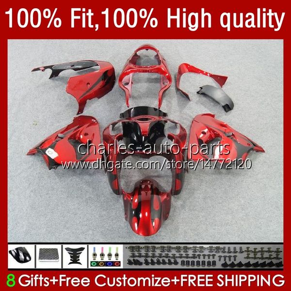 Spritzgusskörper für KAWASAKI NINJA ZX 9R 900 CC ZX9 9 R ZX9R 00 01 02 03 Karosserie 25 Nr. 2 ZX900 ZX-9R 2000 2001 2002 2003 ZX-900 900CC 98-03 OEM-Verkleidungsset Schwarze Flammen