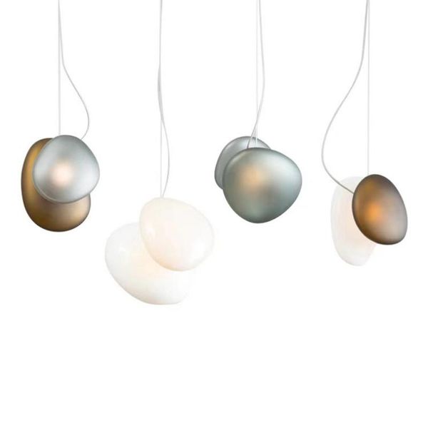 

pendant lamps modern cobblestone frosted stained glass dining room single head lamp led bedroom living bule hanging lighting