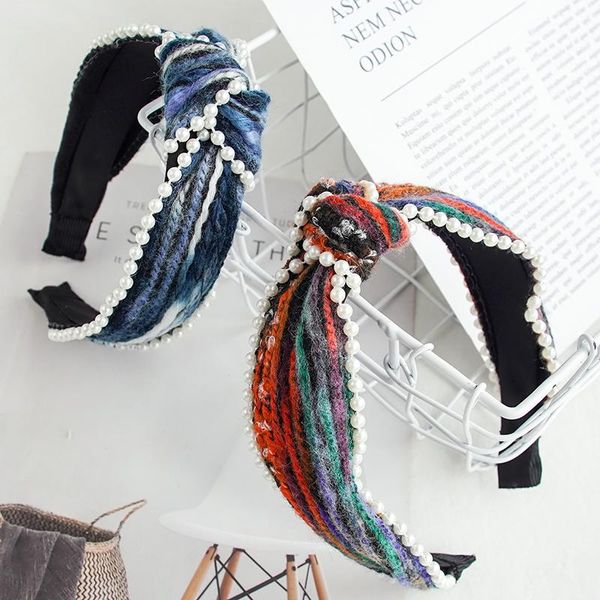

hair accessories chen yan woman color headband fashion stripe headbands knot pearl hairband fg1962