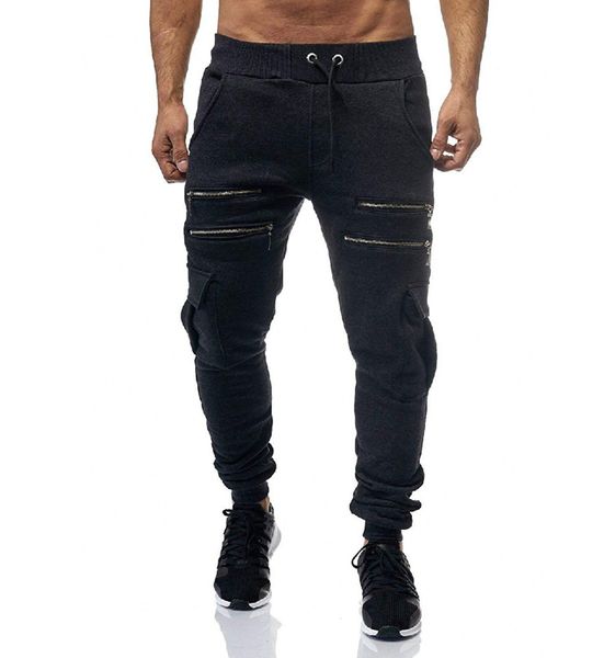 

pant fashion slacks 2021 solid color double zipper design casual men's trousers, Black