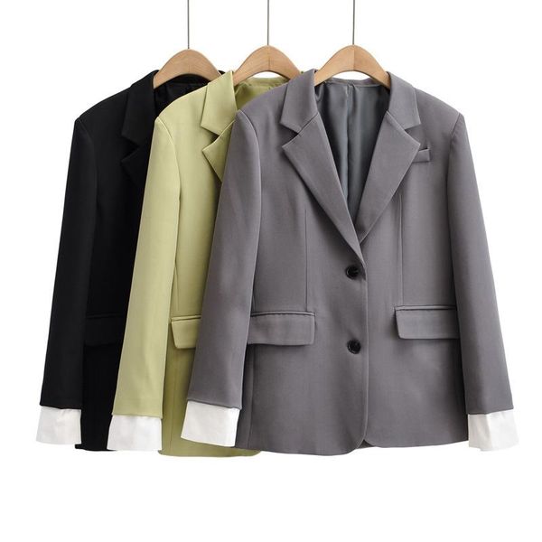

women's suits & blazers autumn and winter fashion casual loose color matching cuff suit jacket coat, White;black