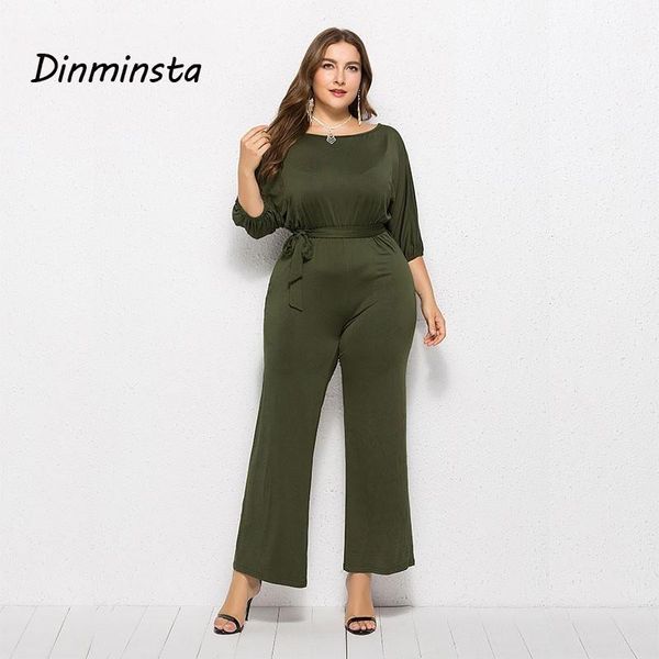 

women's jumpsuits & rompers dinminsta plus size ladies solid office jumpsuit with sashes female 2021 spring overalls elegant half sleev, Black;white