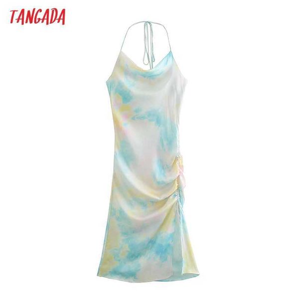 

tangada women tie dyed halter midi dress strap adjust sleeveless fashion lady backless dresses vestido qd50 210609, Black;gray