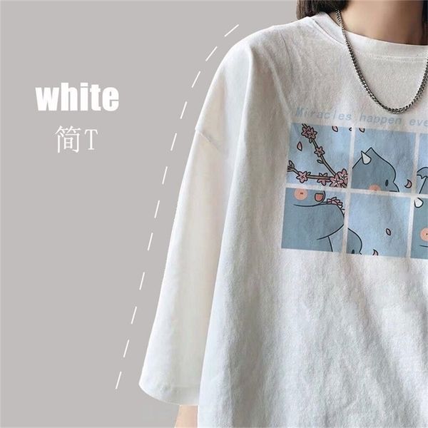 

women t-shirt round collar summer cartoon new half loose sleeve print casual simple wild t-shirt 210322, White