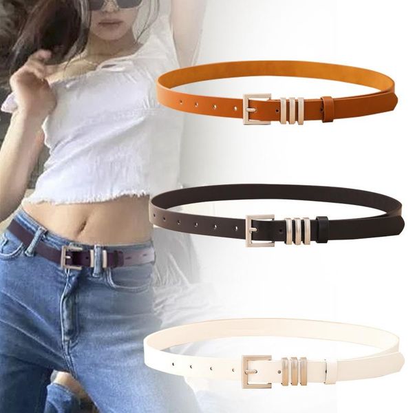 

belts 105cm belt women pu leather for student thin jeans straps fashion brand design metal single eyelet square buckle waistband, Black;brown