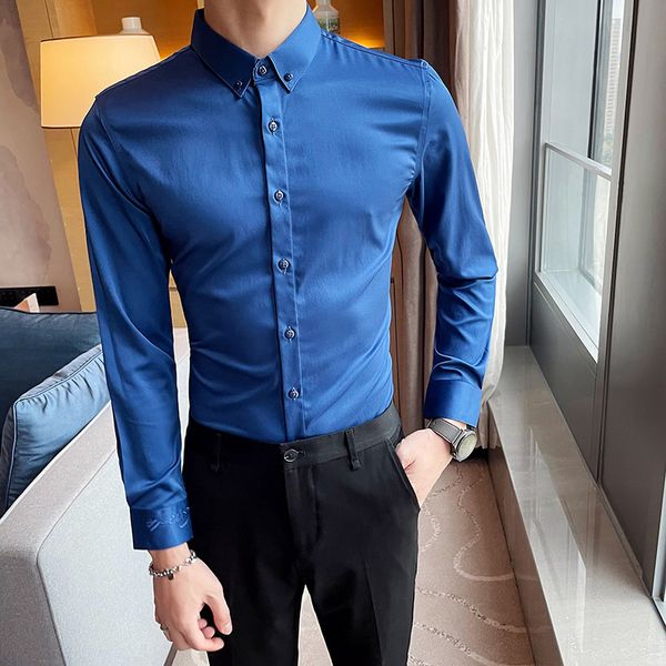 

t shirts plus size 5xl-m non-wrinkle iron men's sleeve long solid thin casual fit dress homme formal blouse tq81, White;black