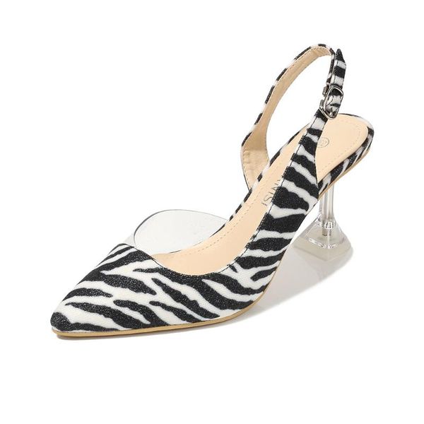 

dress shoes maiernisi summer pvc transparent zebra pattern high heel fashion buckle ladies party nightclub pumps sandals, Black