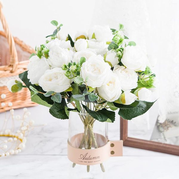 

decorative flowers & wreaths selling artificial peony white pink rose bouquet home decoration bridal flower craft gift false plant