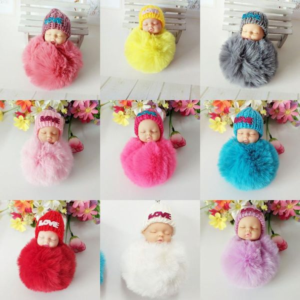 

keychains lovely sleep baby key chain knitted hat carved love words fluffy ball fashion bags purse pendant keychians crafts, Silver