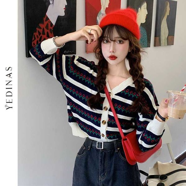 

yedinas winter cardigan long sleeve knitted vintage sweater streetwear ladies sweet girls korean 210527, White;black