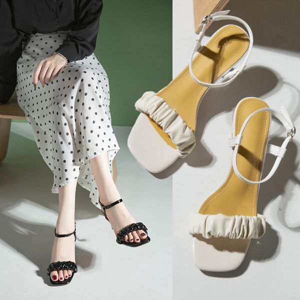 

dress shoes women ankle strap sandals summer ladies buckle high heel open toe simple gladiator footwear 2021, Black