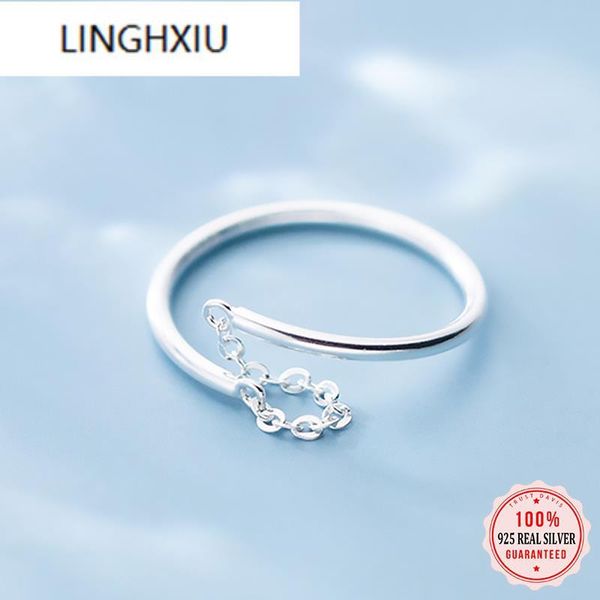 

cluster rings lingxiu real 925 sterling silver sweet irregularity chain opening ring for women wedding party fine s925 jewelry gift da1770, Golden;silver