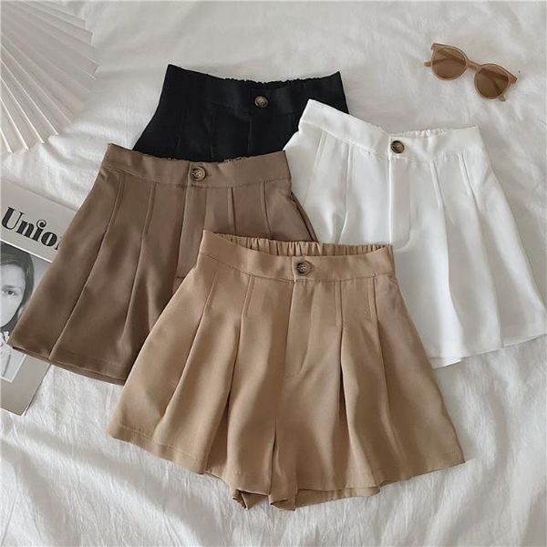 

women's shorts 2021women summer wide leg casual korean female simple cute loose commute solid color high waist black white, White;black