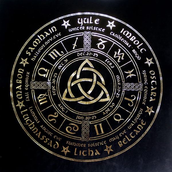 

pagan wheel of the year witchcraft gift wiccan calendar gold plated pattern tarot cloth flocked fabric pentacle tablecloth altar