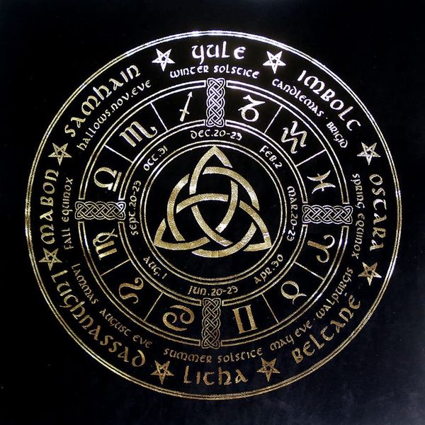 Roda pagã do ano Wiccraft Presente Wiccan calendário de ouro banhado a tarot pano de tarô flocado tecido pentacle tablecloth altar