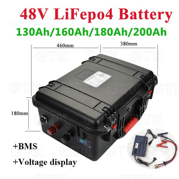 48V 130AH 160AH 180AH 200AH LIFPO4 Bateria de lítio com BMS para 5000W motorhome carro elétrico energia solar energia + 10A carregador