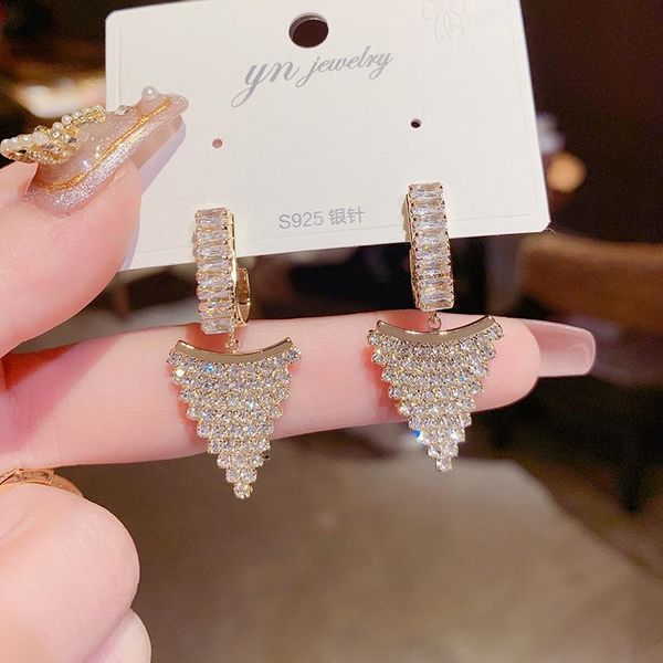 

dangle & chandelier zircon triangle stud earrings cubic zirconia geometric, Silver